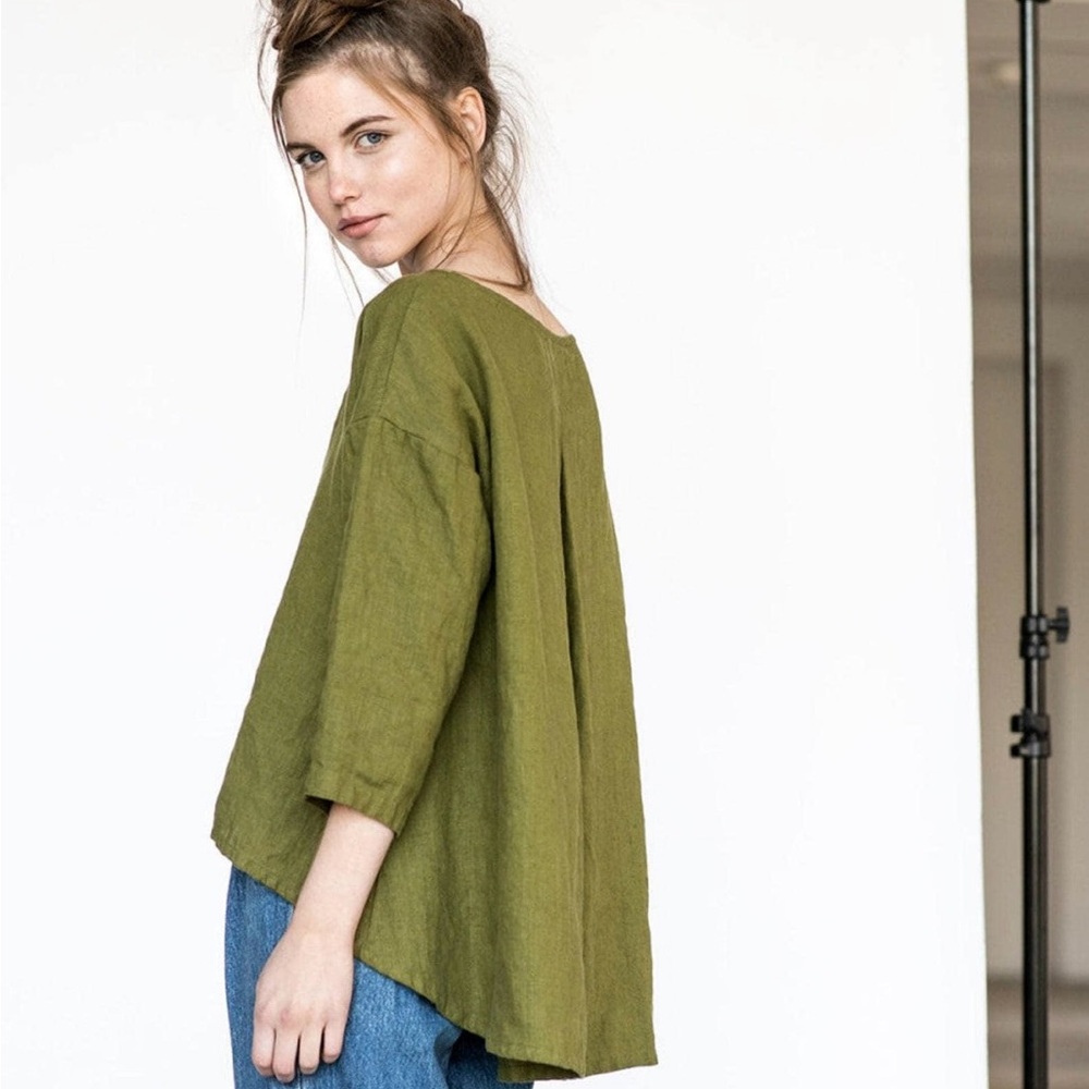 notPERFECTLINEN Green Women's LEAF Blouse